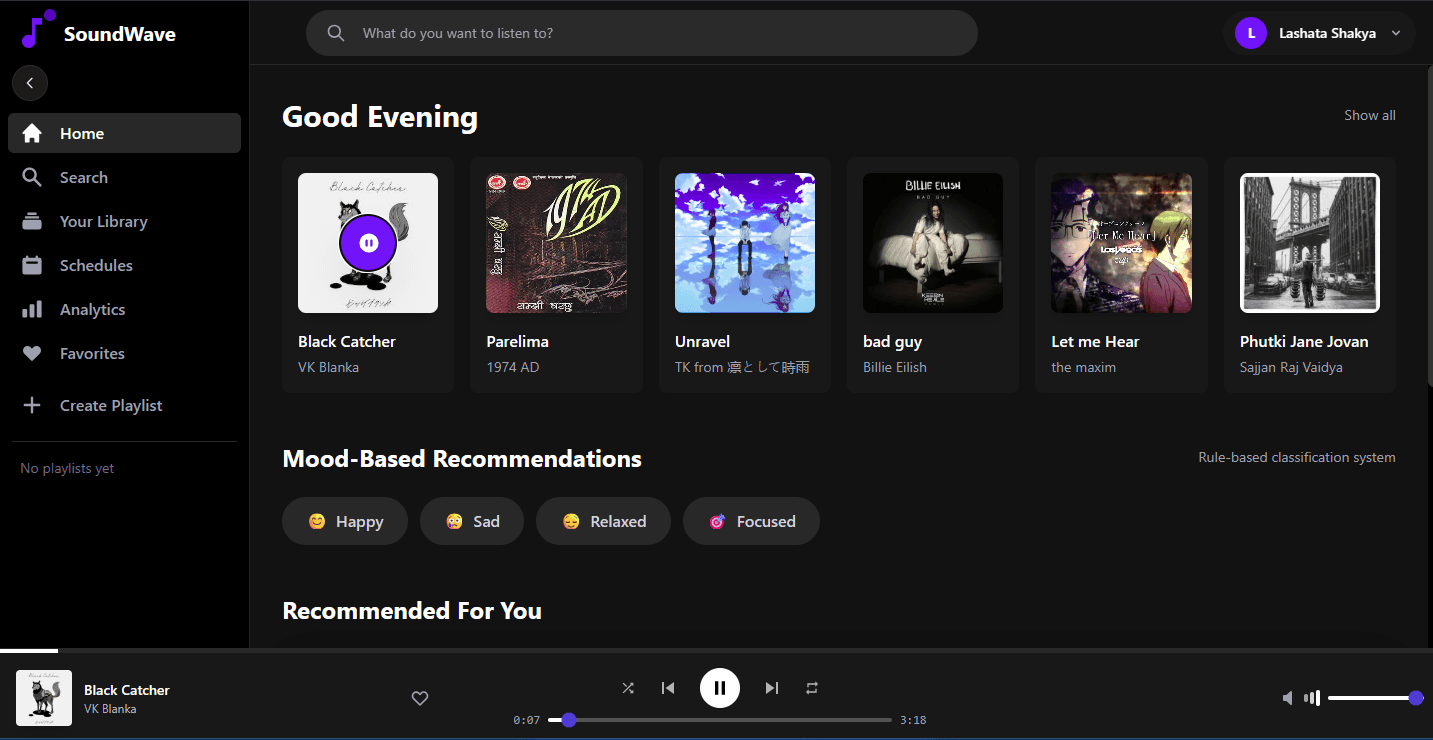 Screenshot of Music Streaming Platform